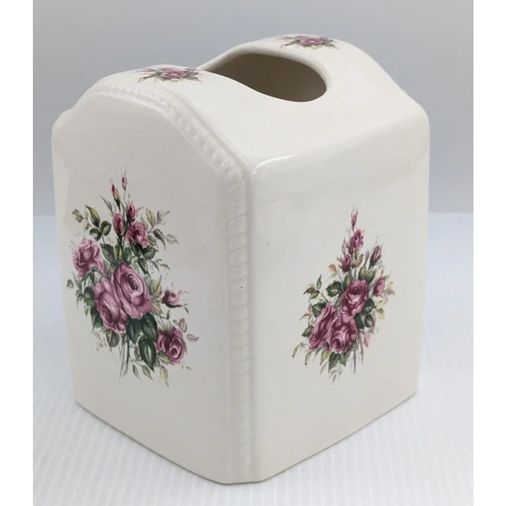Athena California Pottery Roses Floral Rose Rhapsody Tissue Box Holder Soap Dish